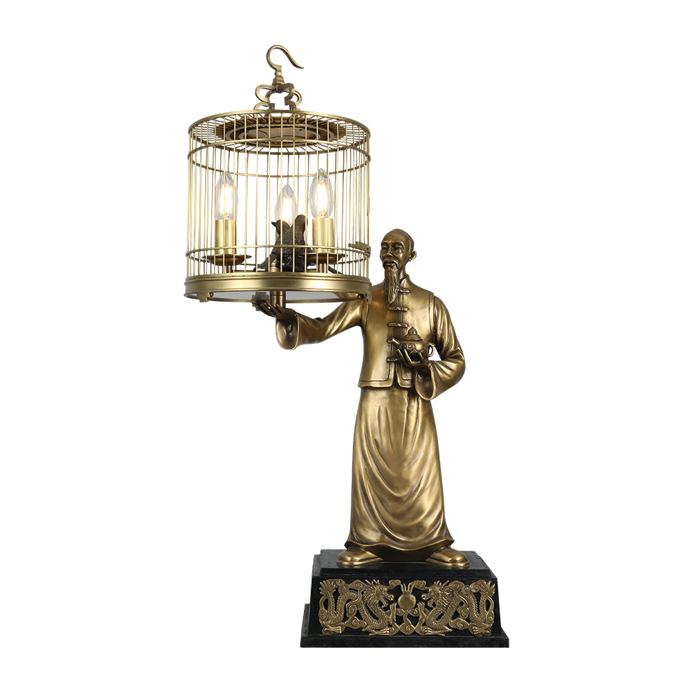 Bronze Art Antique Maple Person Chinese-style Table Lamp