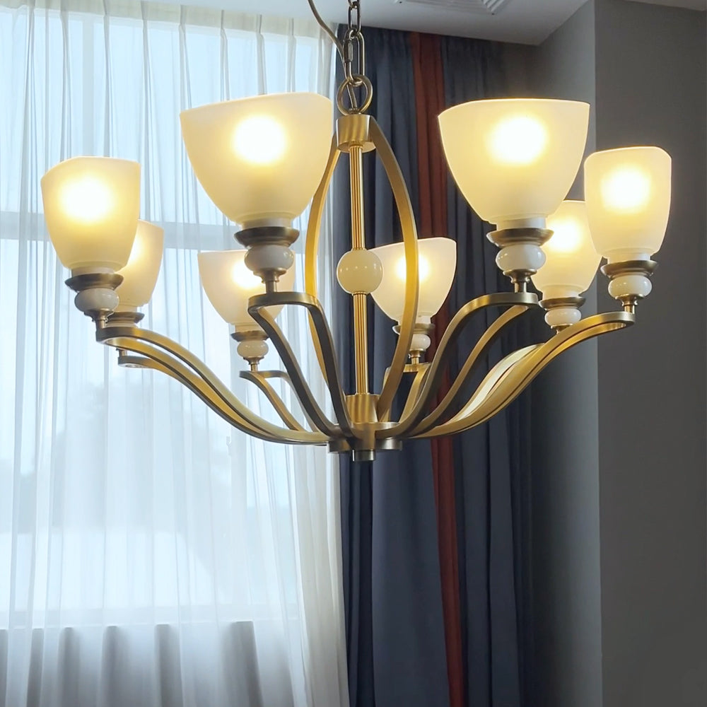 Lyra Classic Brass and Opal Glass Chandelier