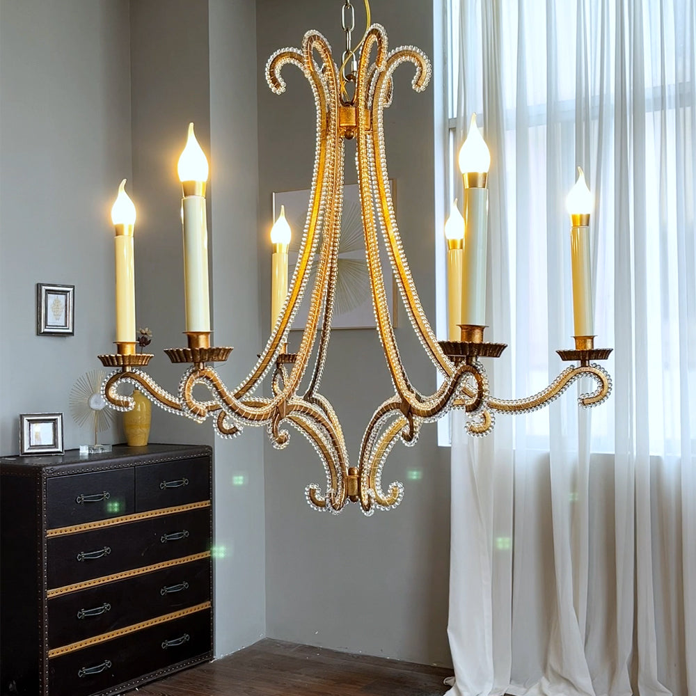 Maris Gold-Leaf and Glass Bead Chandelier