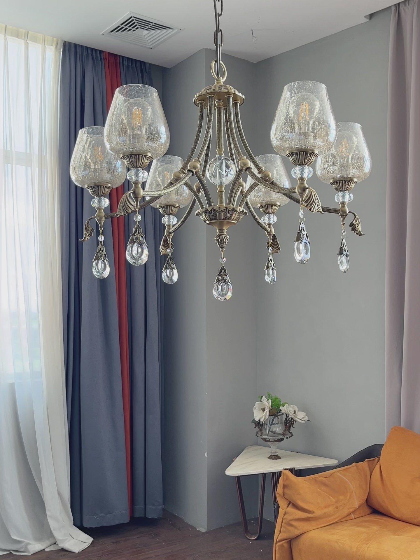 Greta Gold Vintage Wine Glass And Crystal Chandelier