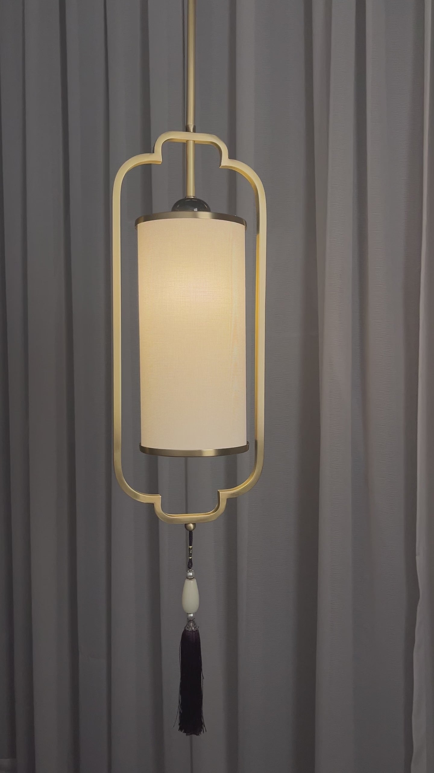 Shenqi Brass and Fabric Pendant Light